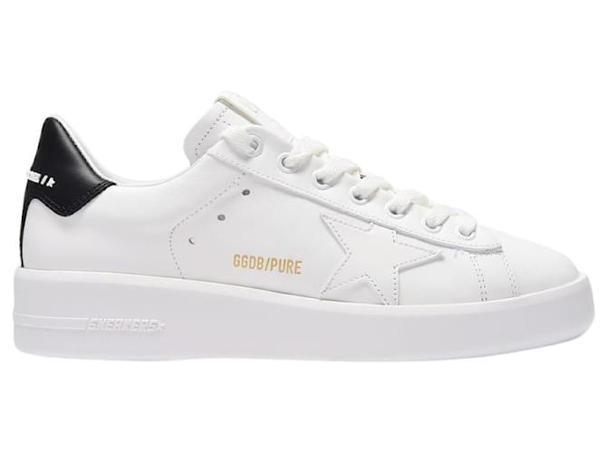 Golden Goose Deluxe Brand Pure Star Sneakers in White and Black Leather Pony-style calfskin  ref.465125